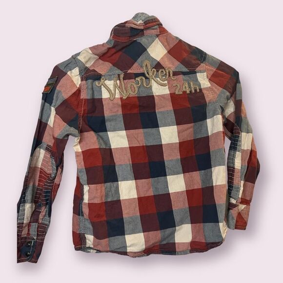 Scotch Shrunk Long Sleeve Removable Hood Button Up Plaid Sz 8 - Picture 2 of 13